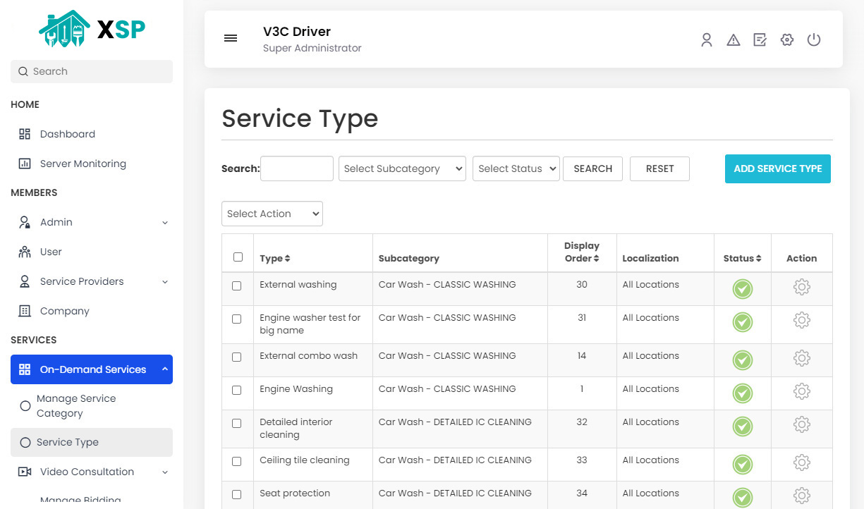 Manage Service Type